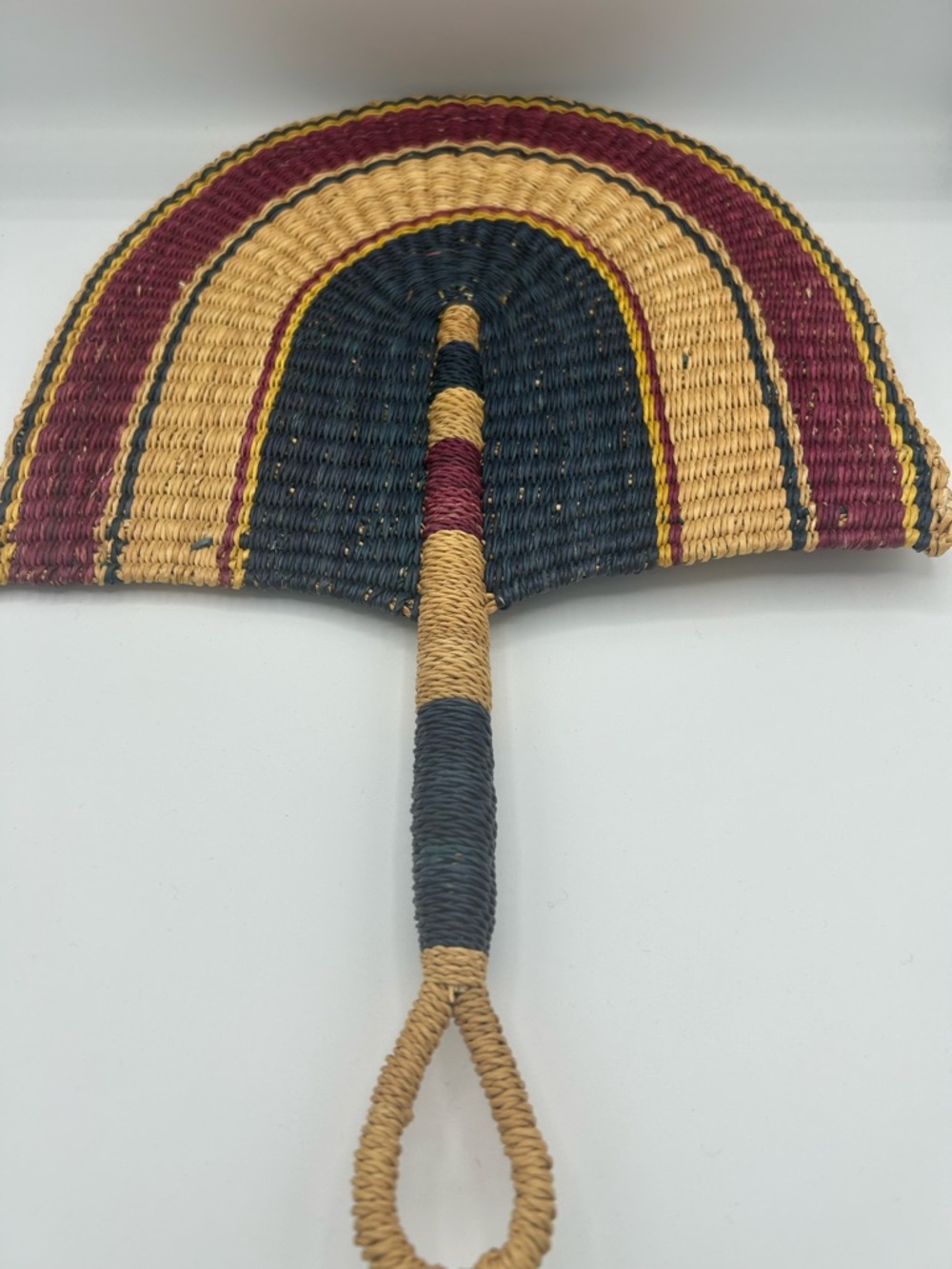 Set of 2 Handwoven Fan in Black, Mustard & Burgundy - Picture 2 of 8